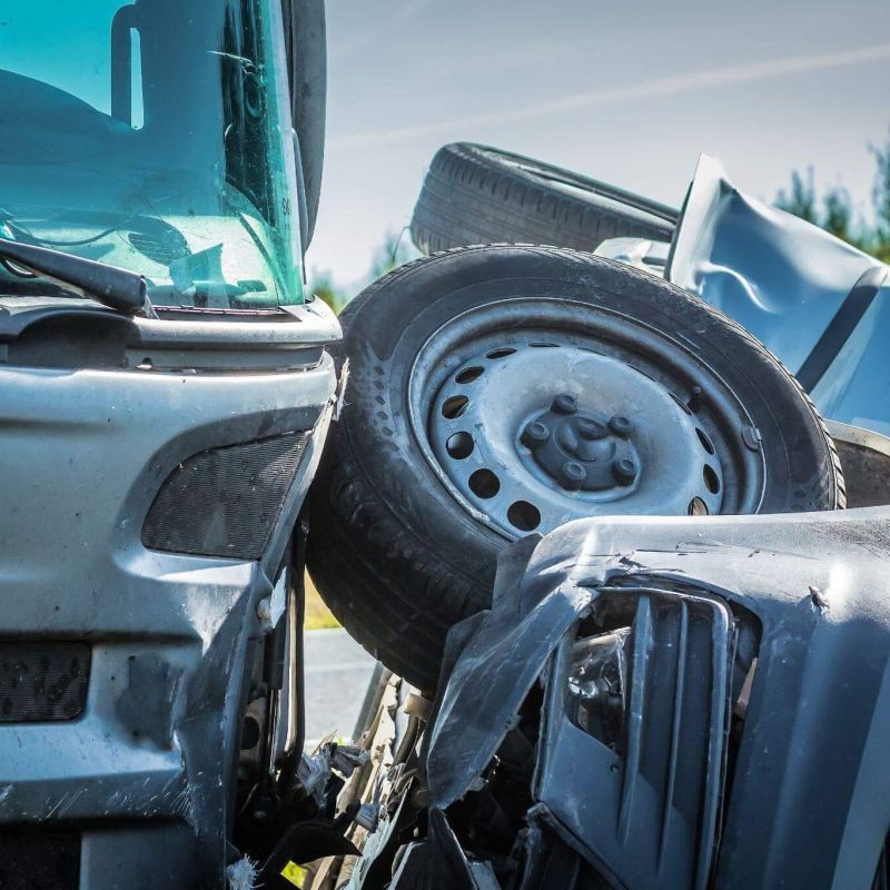 the front of a truck that has been flipped over