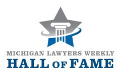 Logo for Michigan Lawyers Weekly Hall of Fame featuring a star and column design.