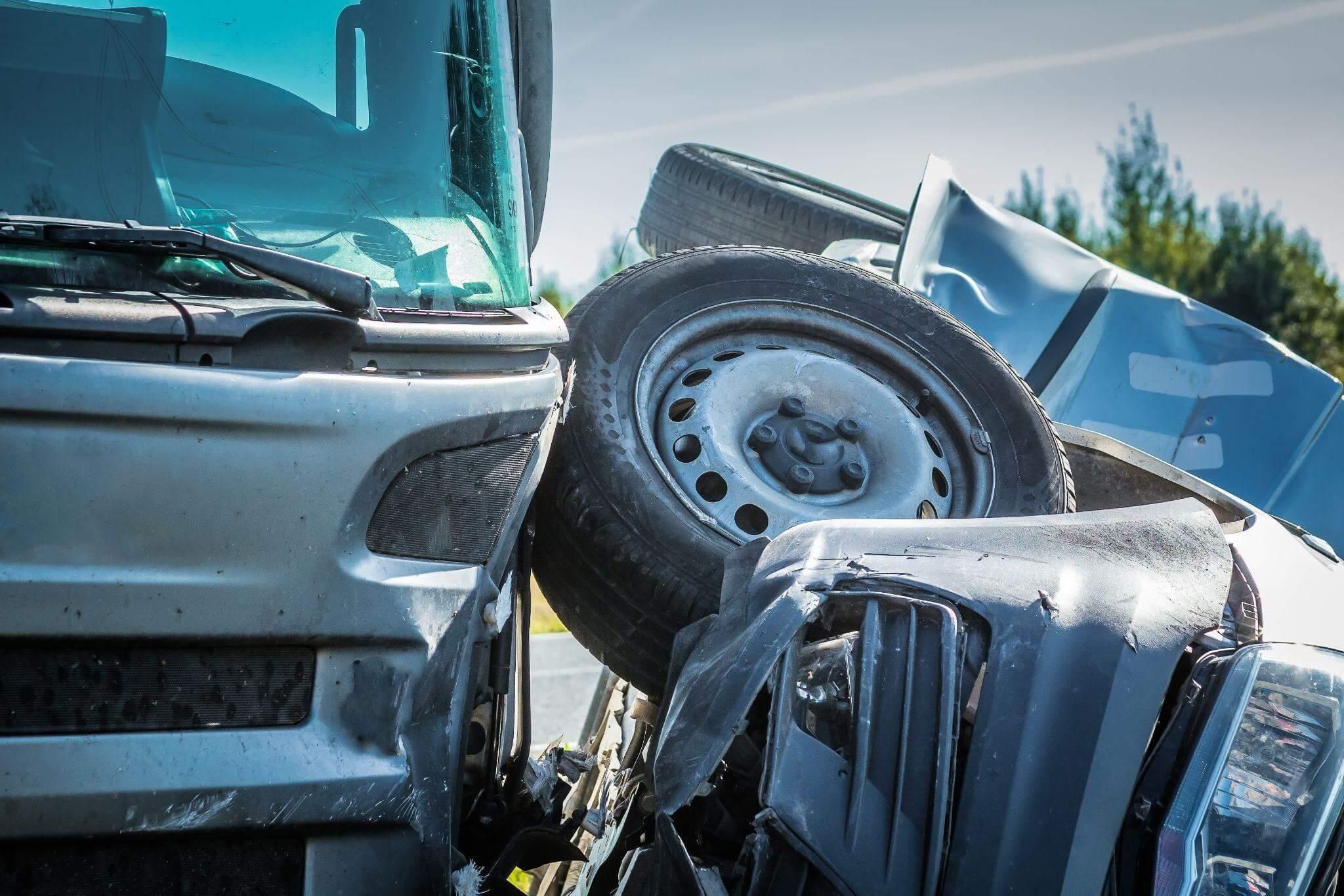 the front of a truck that has been flipped over