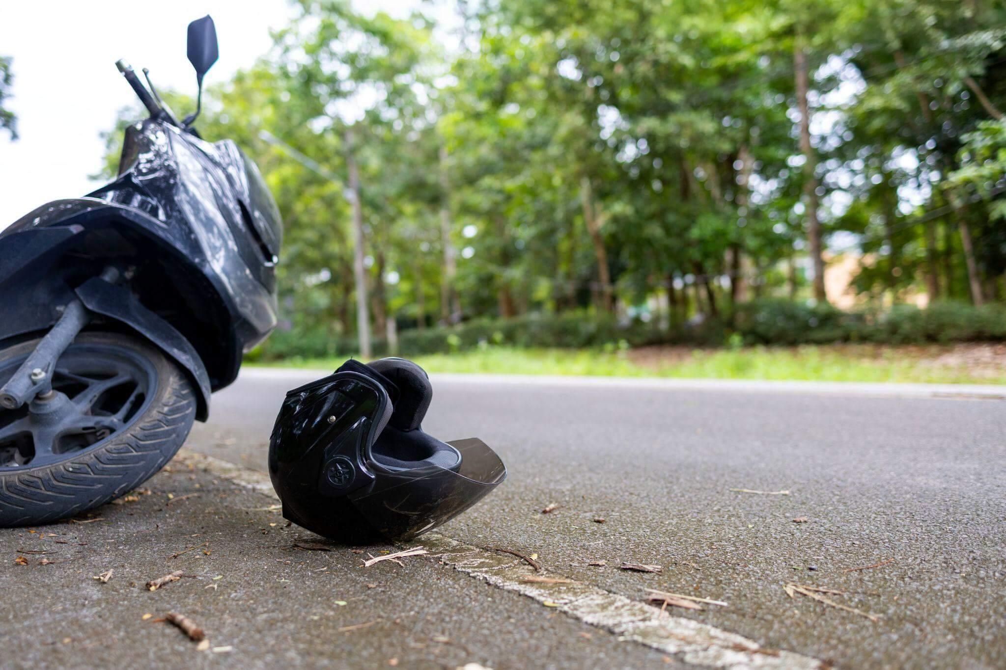 Motorcycle accident scene on the road
