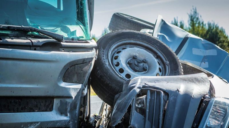 the front of a truck that has been flipped over