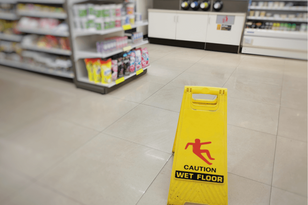 yellow wet floor sign on floor in store