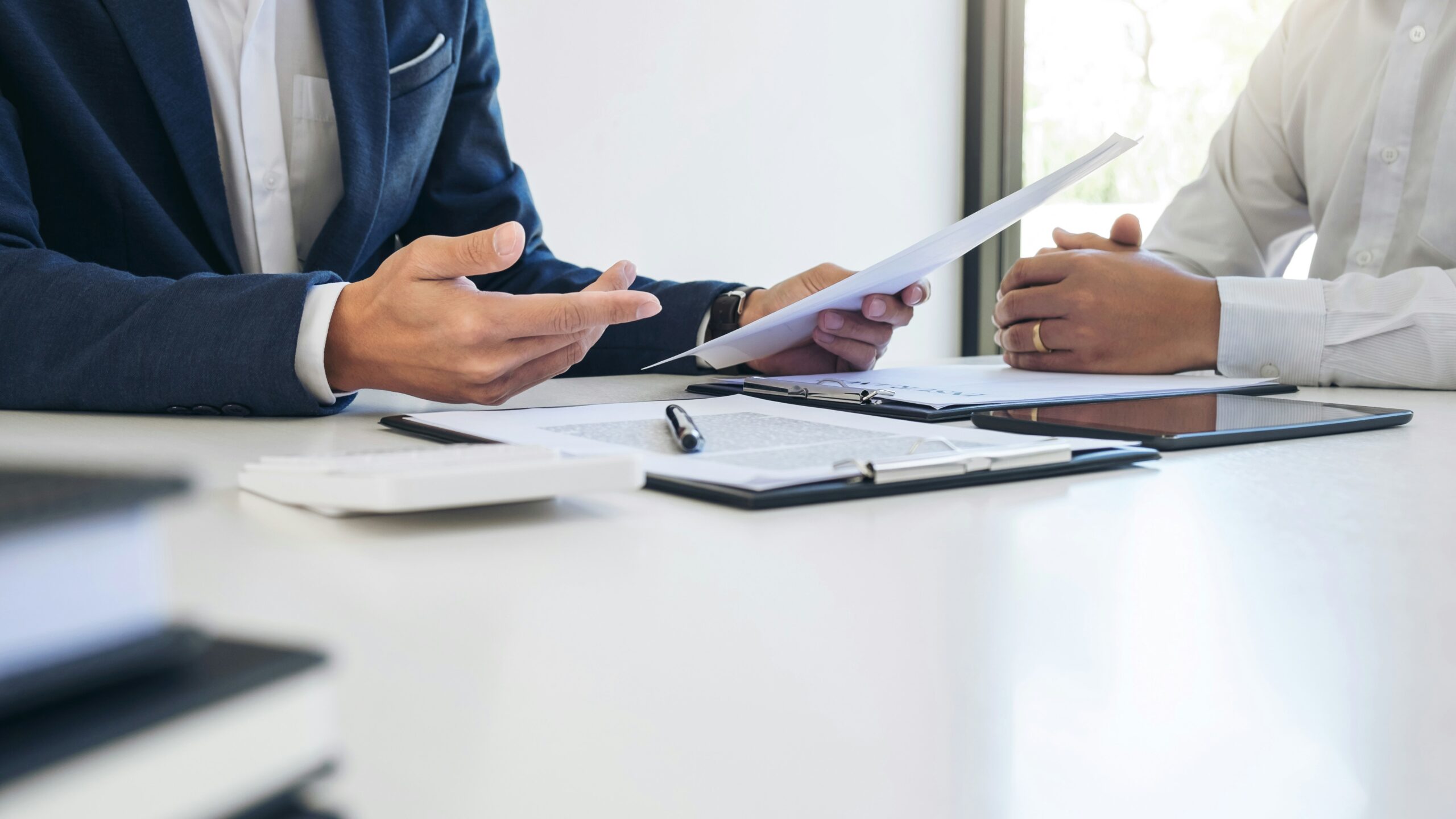 Lawyer working with client who suffered property damage